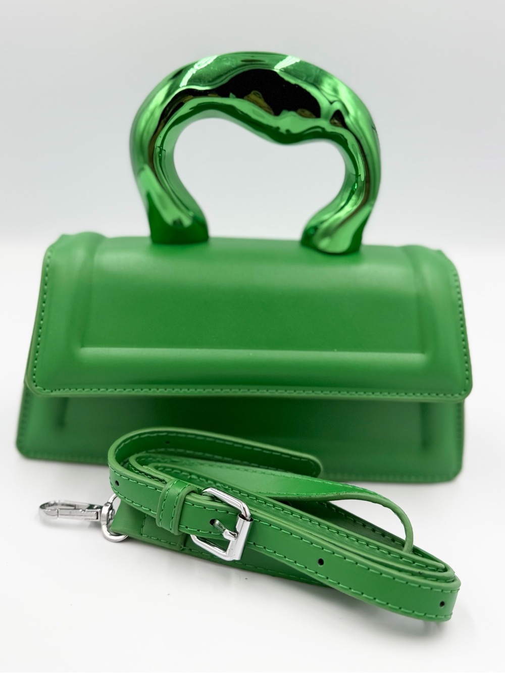 Sculpted Green Mini Crossbody Top-Handle Bag with Detachable Strap